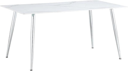 NicBex 63Inch Rectangular Dining Table,Modern Kitchen Table with White Imitation Marble Tabletop and Silver Metal Legs for 6 to 8,Large Dining Room Table for Kitchen,Meeting Living Room,White - LeafyLoom