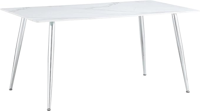 NicBex 63Inch Rectangular Dining Table,Modern Kitchen Table with White Imitation Marble Tabletop and Silver Metal Legs for 6 to 8,Large Dining Room Table for Kitchen,Meeting Living Room,White - LeafyLoom