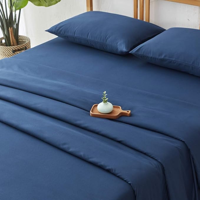 SONORO KATE Bed Sheet Set Super Soft Microfiber 1800 Thread Count Luxury Egyptian Sheets 18-Inch Deep Pocket Wrinkle-3 Piece(Twin XL, Navy Blue) - LeafyLoom