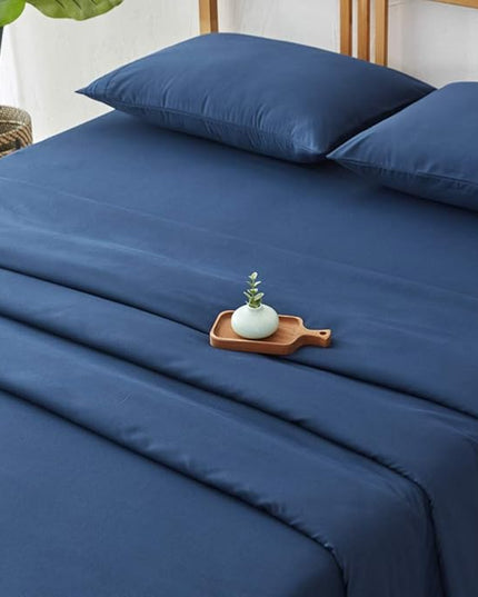 SONORO KATE Bed Sheet Set Super Soft Microfiber 1800 Thread Count Luxury Egyptian Sheets 18-Inch Deep Pocket Wrinkle-3 Piece(Twin, Navy Blue) - LeafyLoom
