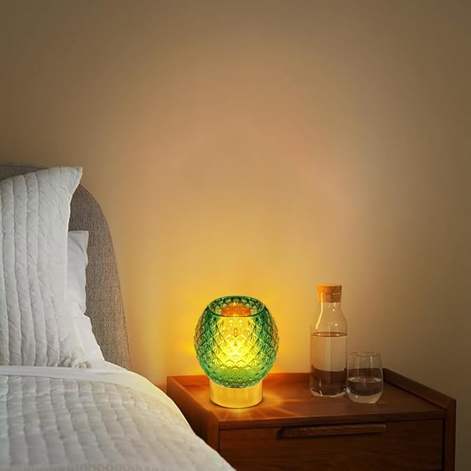 Battery Operated Lamp with Timer,Glass Cordless Lamps with LED Bulb,Decorative Lights for Living Room Bedroom Tabletop Entryway Centerpiece Gift (Green) - LeafyLoom