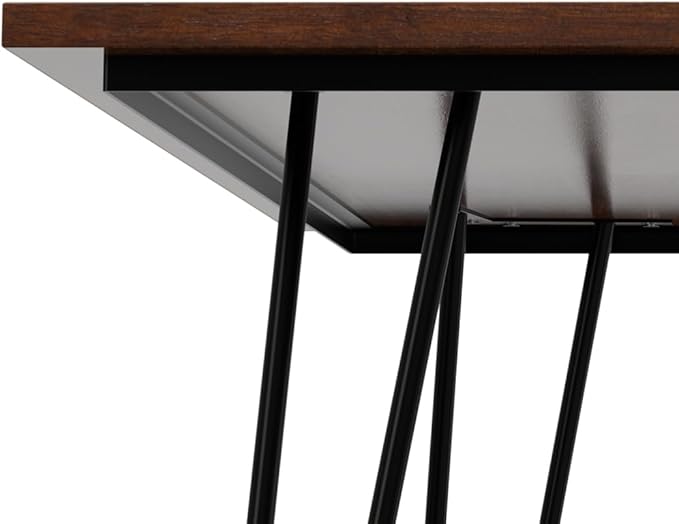 SIMPLIHOME Hunter SOLID MANGO WOOD and Metal Rectangle Industrial Table for The Dining Room, 66 inch, Umber Brown - LeafyLoom