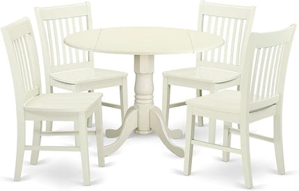 East West Furniture Dublin 5 Piece Set Includes a Round Dining Room Table with Dropleaf and 4 Kitchen Chairs, 42x42 Inch, DLNO5-LWH-W - LeafyLoom