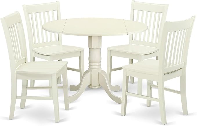 East West Furniture Dublin 5 Piece Set Includes a Round Dining Room Table with Dropleaf and 4 Kitchen Chairs, 42x42 Inch, DLNO5-LWH-W - LeafyLoom
