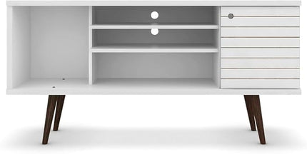 Manhattan Comfort Liberty Mid Century Modern TV Stand for Televisions up to 50 Inches, Bedroom and Living Room Entertainment Center with Storage, Shelves, and Cabinet, 53" Wide, White - LeafyLoom