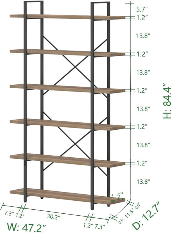 HSH Tall Bookcases and Book Shelves 6 Shelf, Metal Wooden Book Shelf and Storage Rack, Modern Etagere 6 Tier Bookshelf, Farmhouse Large Display Bookshelves for Bedroom Living Room Office, Rustic Oak - LeafyLoom