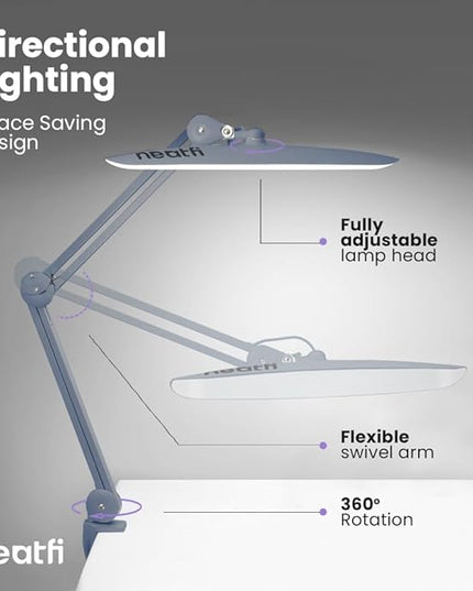 Neatfi XL 2,200 Lumens LED Task Lamp, 24W Super Bright Desk Lamp, 117 Pcs SMD LED, 4 Level Brightness, Dimmable, Task LED Light for Home, Office, Workbench (Non-CCT, Gray) - LeafyLoom