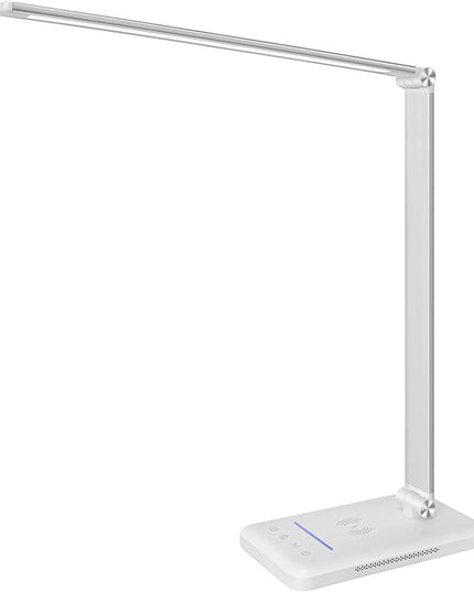 LED Desk Lamp with Night Light, Fast Wireless Charger, USB Charging Port, 10 Brightness, 5 Color Modes, Dimmable Bedside Table Lamp for Bedroom, Touch Control, Auto Timer, 1200Lux Super Bright - LeafyLoom