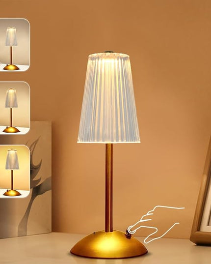 Portable Crystal Table Lamp,Cordless Metal Vintage Desk Lamp,3 Color Touch Control Rechargeable Lamp,3-Levels Brightness Room Decor Desk Lamp,Living Room,Kitchen,Dining Room Lamp (Gold-4) - LeafyLoom