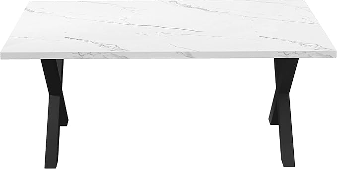 NicBex Dining Table Contemporary Kitchen Table Farmhouse Rustic 70.87" Square Dining Table with Printed White Marble Table Top+Black X-Shape Table Leg Rectangular Dining Table, White - LeafyLoom