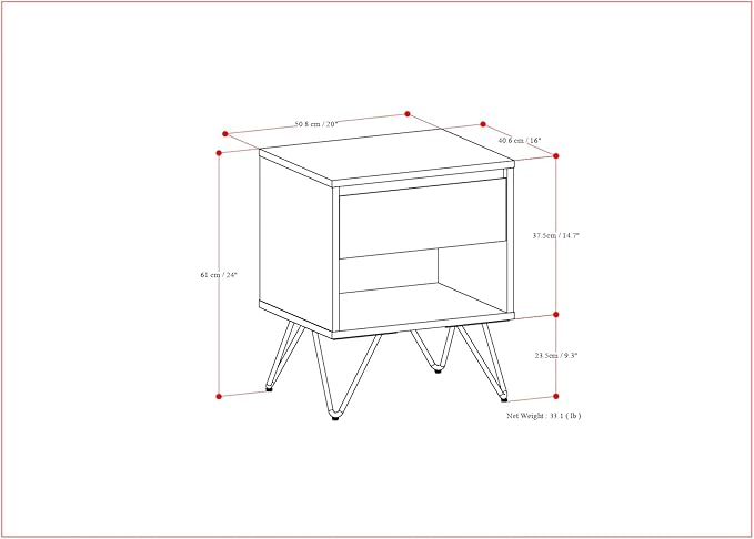 SIMPLIHOME Hunter Nightstand, 20 inch, Oak - LeafyLoom