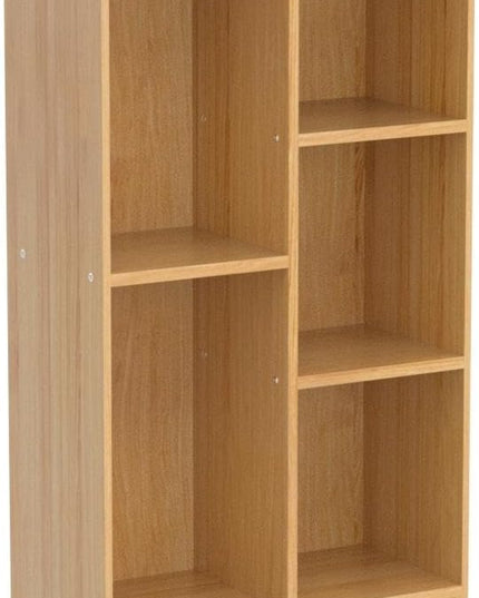 LEYAOYAO 5 Cube Mid-Century Modern Natural Wood Bookshelf with Base, 3 Tier Storage Organizer Shelf, Rustic Wood Display Cabinet for Bedroom, Living Room, Office - LeafyLoom