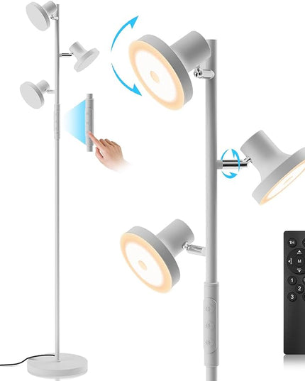36W Silver Gray Floor Lamp, Super Bright LED Standing Lamp with Remote Control, 4 Color Temperatures, 3 Rotatable LED Lights, Dimmable Tree Floor Lamps for Living Room, Bedroom, Office - LeafyLoom