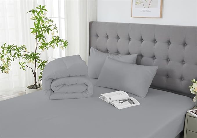 3 Piece Solid Color All Season Bedding Comforter Set Microfiber Soft Lightweight Bedding Set for Kids Teens Adults Room Decor with 1 Comforter and 2 Pillowcases King - LeafyLoom