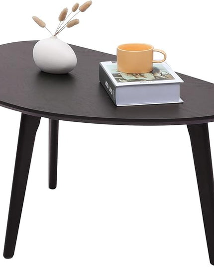 FIRMINANA Small Oval Coffee Table for Small Space,Mango Shape Tabletop，Simple Modern Table with OAK Legs, Black Walnut 18.9" D x 33.47" W x 15.75" H - LeafyLoom