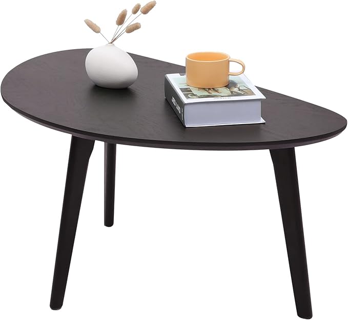 FIRMINANA Small Oval Coffee Table for Small Space,Mango Shape Tabletop，Simple Modern Table with OAK Legs, Black Walnut 18.9" D x 33.47" W x 15.75" H - LeafyLoom