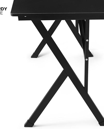 MoNiBloom Computer Desk Modern Design Home Office Gaming X-Shape Black Tabletop Simple Game Table Workstation for Corner Living Room Bedroom - LeafyLoom