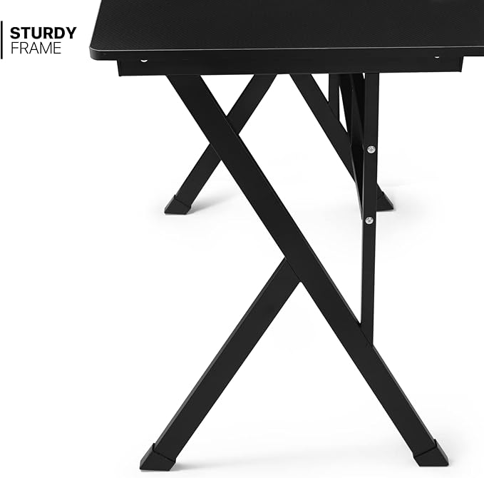 MoNiBloom Computer Desk Modern Design Home Office Gaming X-Shape Black Tabletop Simple Game Table Workstation for Corner Living Room Bedroom - LeafyLoom
