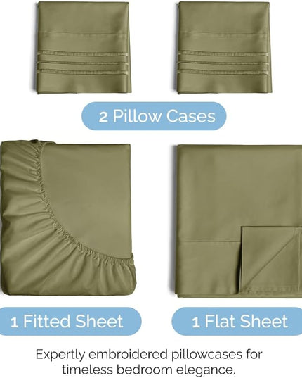Cal King Size 4 Piece Sheet Set - Comfy Breathable & Cooling Sheets - Hotel Luxury Bed Sheets for Women & Men - Deep Pockets, Easy-Fit, Soft & Wrinkle Free Sheets - Sage Green Oeko-Tex Bed Sheet Set - LeafyLoom