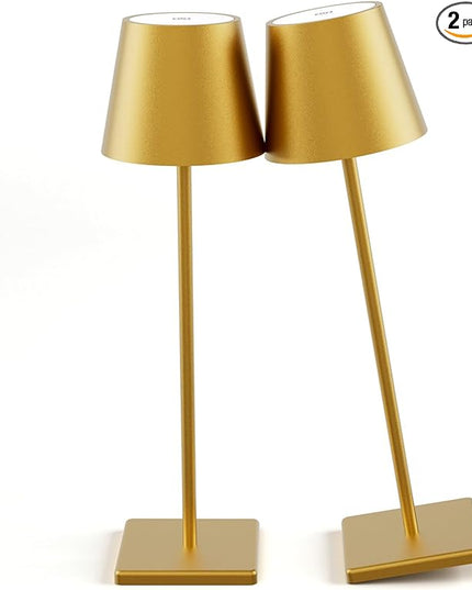 2-Pack LED Cordless Table Lamp 3W 5500mAh Rechargeable Table Lamps Battery Operated Table Light Stepless Dimmable Portable Table Lamp for Restaurant/Table/Bedroom/Outdoor (Gold) - LeafyLoom