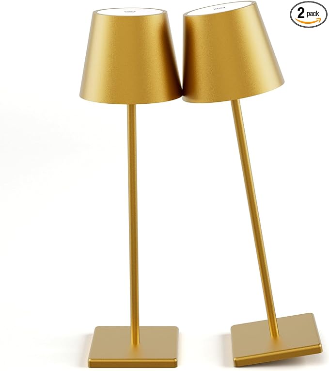 2-Pack LED Cordless Table Lamp 3W 5500mAh Rechargeable Table Lamps Battery Operated Table Light Stepless Dimmable Portable Table Lamp for Restaurant/Table/Bedroom/Outdoor (Gold) - LeafyLoom