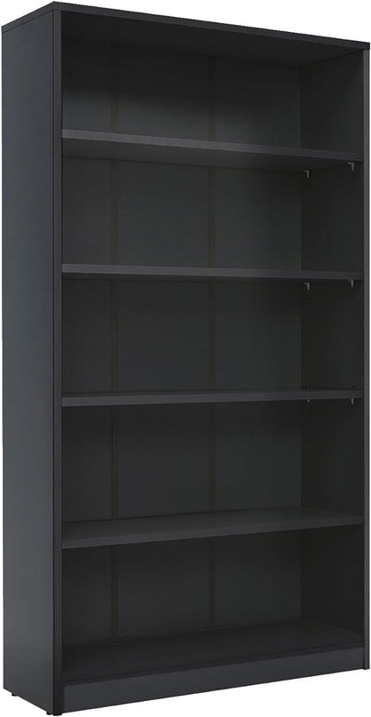 STARY 5 Shelf Black Bookcase 60 inch Tall Wood Bookshelf for Bedroom - LeafyLoom