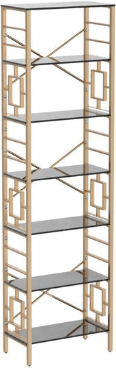 HOMISSUE Bookcase,7-Tier Tall Bookshelf Metal Bookcase and Bookshelves, Free Standing Storage Modern Bookshelf for Home Office Living Room and Bedroom, Black & Gold - LeafyLoom