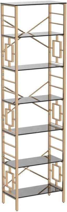 HOMISSUE Bookcase,7-Tier Tall Bookshelf Metal Bookcase and Bookshelves, Free Standing Storage Modern Bookshelf for Home Office Living Room and Bedroom, Black & Gold - LeafyLoom