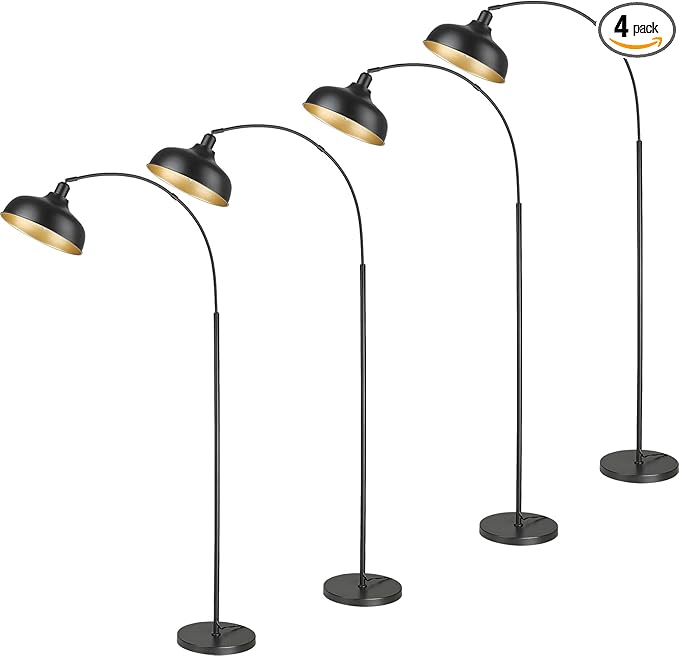 Arc Floor Lamps for Living Room, Modern Farmhouse Tall Standing Lamp, Floor Lamp with 360° Adjustable Hanging Dome Shade, Dimmable Tall Lamp with 9W LED Bulb (Black, 4 PACK) - LeafyLoom