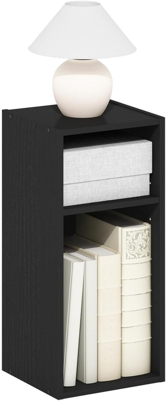 Furinno Fulda 2-Tier Space Saving Storage Shelf Bookcase, 10-Inch Width, Blackwood - LeafyLoom