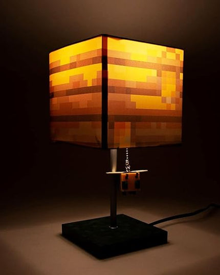 Minecraft Yellow Bee Nest Block Desk Lamp with 3D Bee Puller | Nightstand Table Lamp with LED Mood Light for Bedroom, Desk, Living Room, Playroom | Home Decor Kids Room Essentials | Video Game Gifts - LeafyLoom