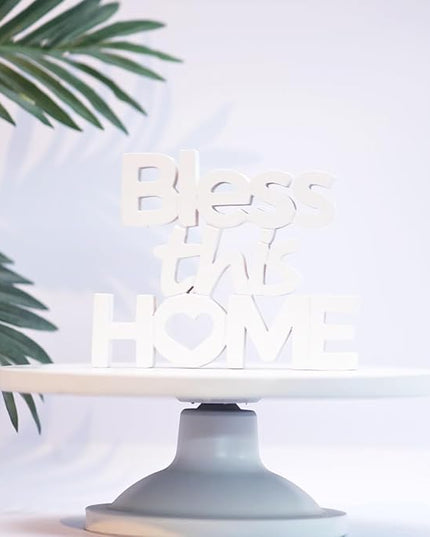 Bless This Home – White, Aesthetic table decor for home or office, desk or Shelf. Quirky room decoration showpiece, ideal for birthday gift, corporate gift, and inspiring wall decor - LeafyLoom