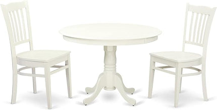East West Furniture HLGR3-LWH-W 3 Piece Kitchen Table Set for Small Spaces Contains a Round Dining Room Table with Pedestal and 2 Dining Chairs, 42x42 Inch, Linen White - LeafyLoom