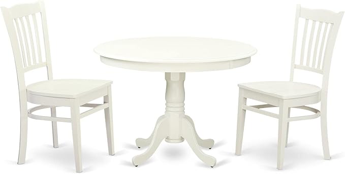 East West Furniture HLGR3-LWH-W 3 Piece Kitchen Table Set for Small Spaces Contains a Round Dining Room Table with Pedestal and 2 Dining Chairs, 42x42 Inch, Linen White - LeafyLoom