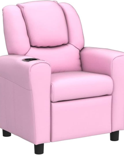 ARLIME Kids Recliner chair, toddler Armchair Upholstered Couch with Cup Holder, Backrest, baby Leather sofa with Headrest and Footrest, Child Furniture for Ages 2-7(Pink) - LeafyLoom