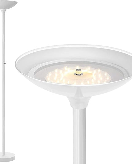 BoostArea Torchiere Floor Lamp, 24W Super Bright LED Standing Lamp, 3000K Stepless Dimmable Pole Lamp with Rotary Switch, 70 Inch Tall Metal Modern White Floor lamp for Living Room/Bedroom/Office/Den - LeafyLoom
