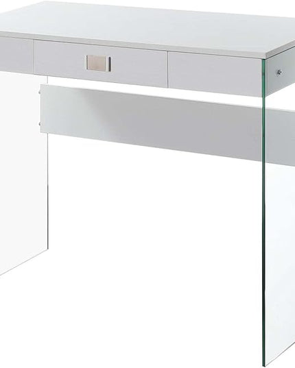 Convenience Concepts SoHo 1 Drawer Glass 36 inch Desk, White - LeafyLoom