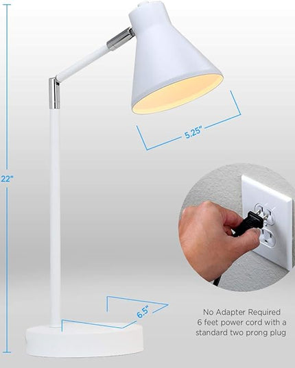 O’Bright LED Desk Lamp with USB Charging Port, 100% Metal Lamp, 270° Flexible Swivel Arms, Soft White LED Reading Light (3000K), Bedside Reading Lamp, Office Lamp, Table Lamp, ETL Listed (White) - LeafyLoom