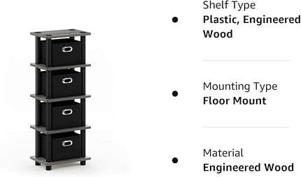 FURINNO Turn-N-Tube LACi 4-Bins System Rack, French Oak Grey/Black - LeafyLoom
