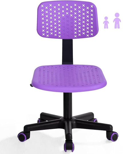 Desk Chair Armless Cute Office Chair, Low Back Rolling Home Office Task Chair Adjustable Swivel Study Chair for Girls Teens Adults Children Kids, Purple - LeafyLoom
