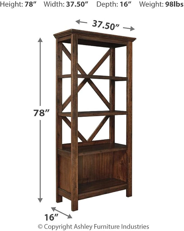 Signature Design by Ashley Baldridge Rustic 78" Bookcase with 4 Shelves, Distressed Brown - LeafyLoom