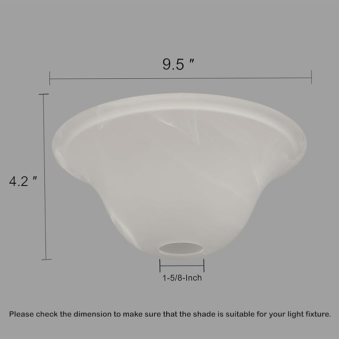 Giluta Small Floor Lamp Glass Shade Replacement Globe -Fitting Opening 1.625" Modern Alabaster Style Light Fixture Shade, Height: 4.13 inch, Width: 9.45 inch. Lipless - LeafyLoom