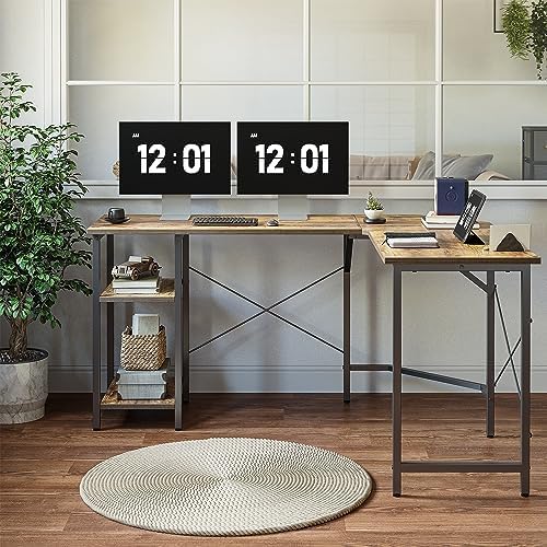 CubiCubi L Shaped Desk, 59.1 Inch Reversible Corner Desk with Storage Shelves, Home Office Desk for Writing Gaming Study, Rustic Brown - LeafyLoom