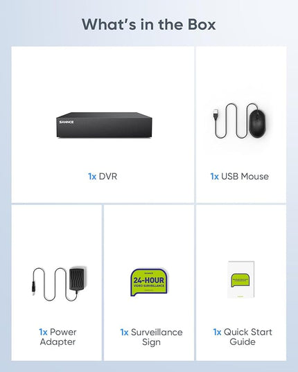 SANNCE 8-Channel 1080P Wired Home Surveillance Security Camera System DVR Recorder with 1TB Hard Disk Drive, Human Detection, Standalone DVR Video Recorder CCTV Support 5-in-1 CVBS/AHD/TVI/CVI/IP SANNCE