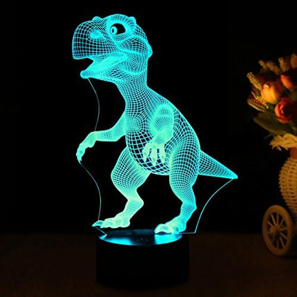 Night Lights for Kids Dinosaur 3D Night Light Lamp Wiscky 7 LED Colors Changing Touch Table Desk Lamps Decorative Lighting Pretty Cool Toys Gifts Birthday Holiday Xmas for Baby Nursery Toddler Friends - LeafyLoom