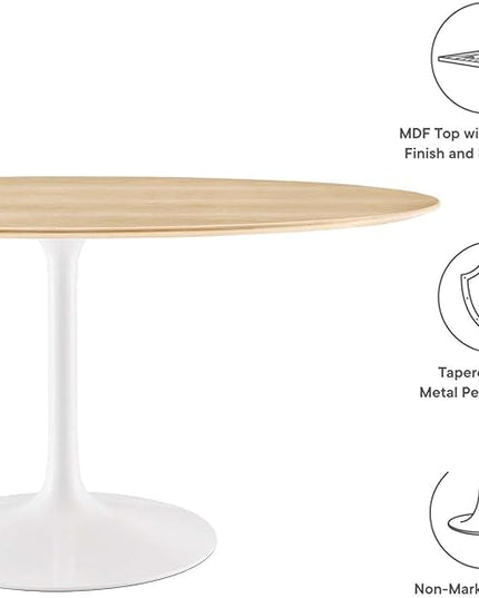 Modway Lippa Dining Table, 60", White Natural - LeafyLoom