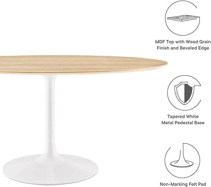 Modway Lippa Dining Table, 60", White Natural - LeafyLoom