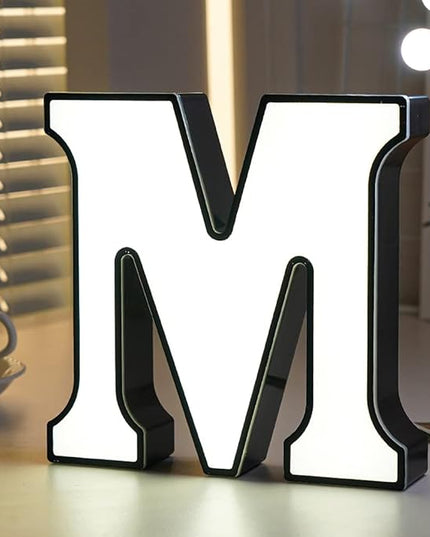 LED Marquee Letter Lights-DIY Marquee Lights up Letter Signs, Dual DC Interface Upgrade Multi-Letter Connection, 26 Alphabet Signs for Wedding, Birthday, Party， Bar Decoration (M) - LeafyLoom