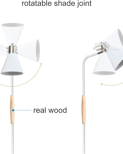 Height Adjustable Reading Floor Lamp,Industrial Modern Style,360°Rotatable Shade,White & Brushed Nickel Finsh, 3color Adjustable,for Living Room,Office,Bedroom Reading,Easel Work (White+Wood) - LeafyLoom