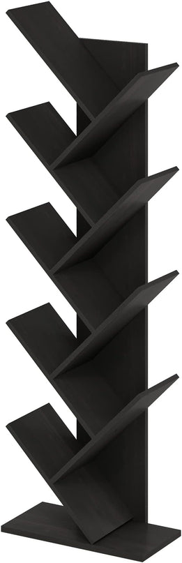 Furinno Bookshelf 9-Tier Floor Standing Tree Bookcase, Espresso - LeafyLoom